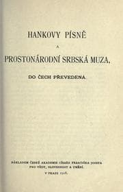 Obálka knihy Hankovy písn a Prostonárodní srbská muza, do ech pevedená